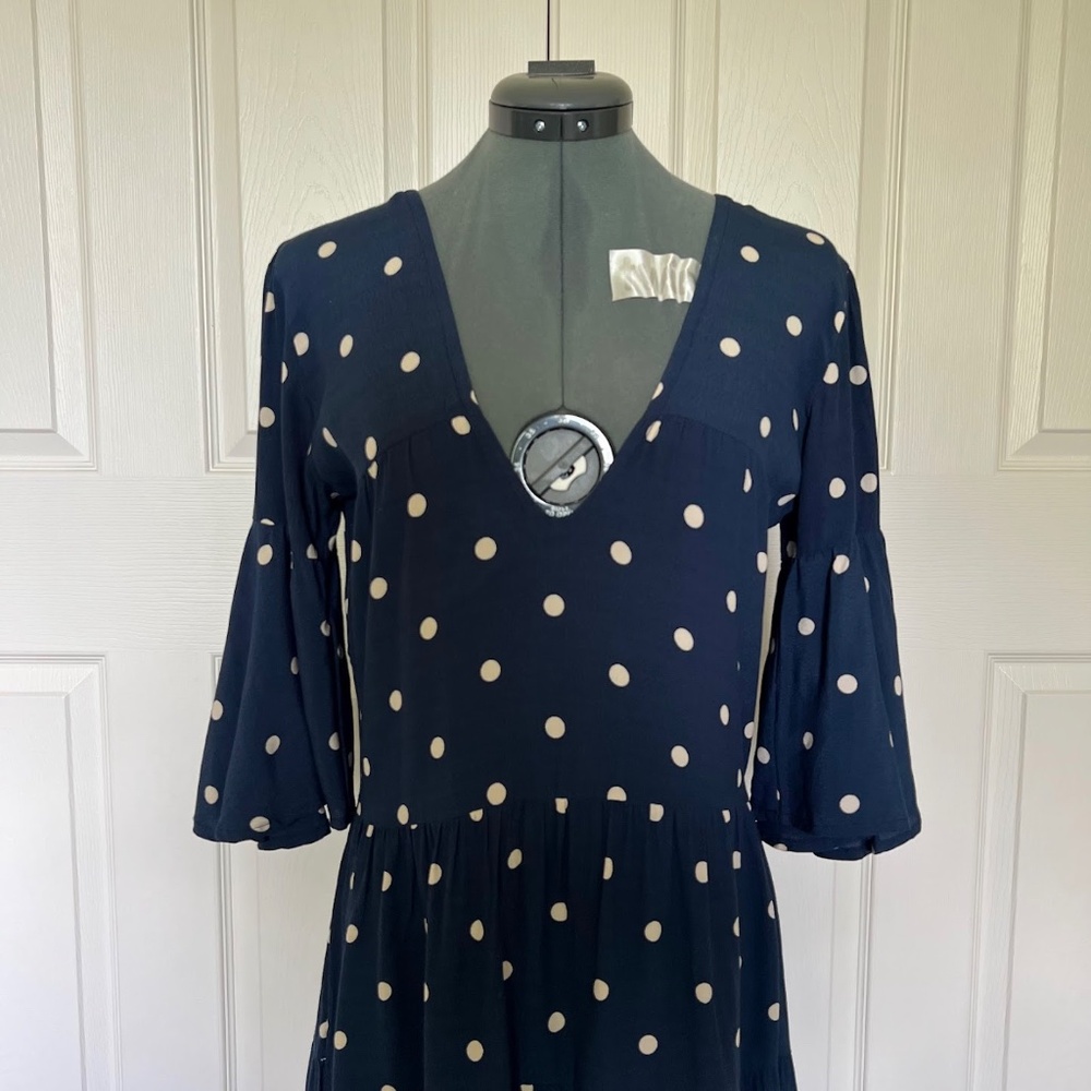 Faithfull the Brand Navy Blue Vintage Fresa White Polka Dot Dress Size 4 - Picture 5 of 12